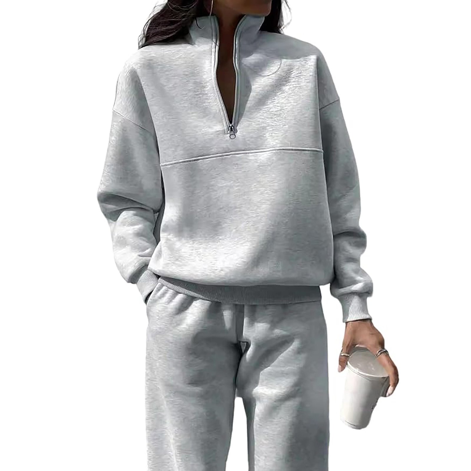 Womens Fleece 2 Piece Outfits Sweatsuit Tracksuit Set - Image 9