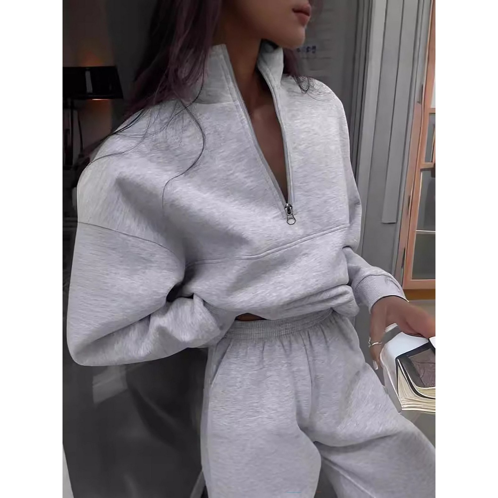 Womens Fleece 2 Piece Outfits Sweatsuit Tracksuit Set - Image 5