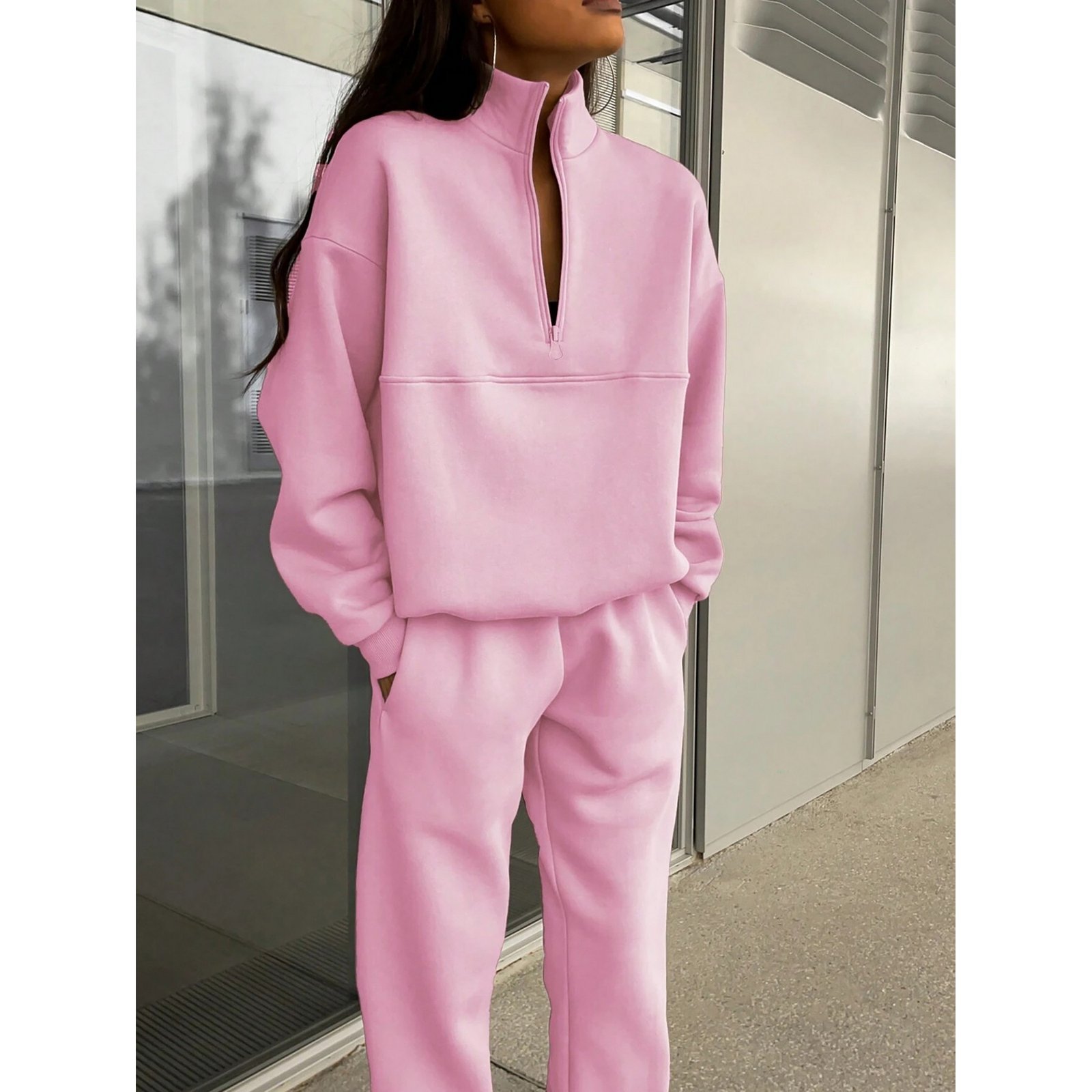 Womens Fleece 2 Piece Outfits Sweatsuit Tracksuit Set - Image 4