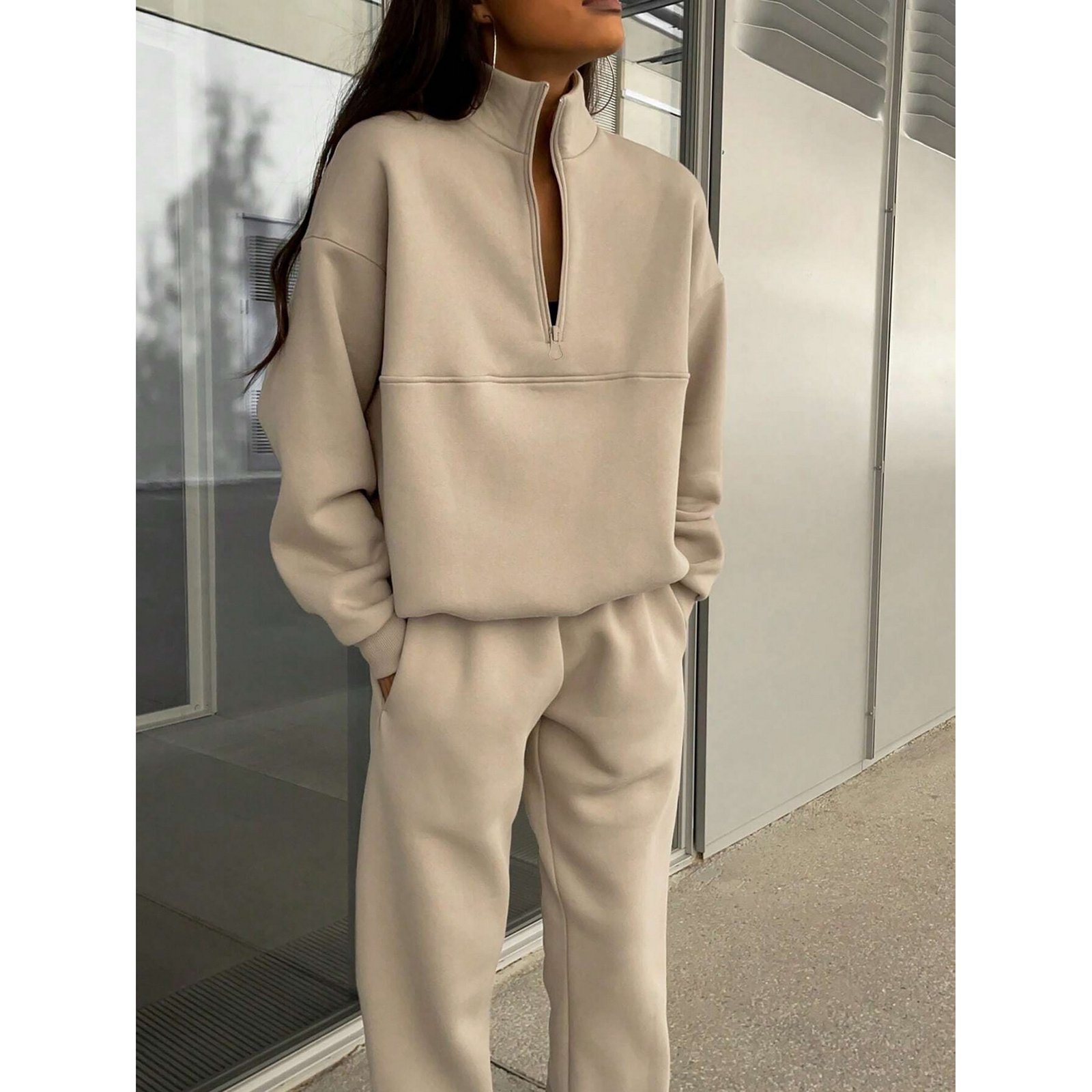 Womens Fleece 2 Piece Outfits Sweatsuit Tracksuit Set - Image 3