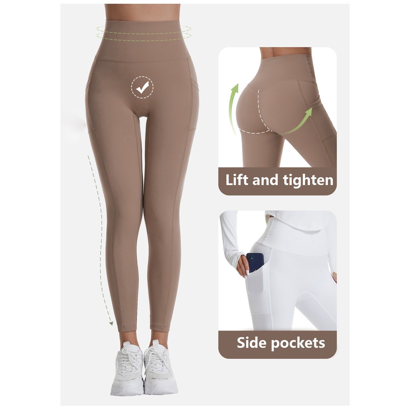 Premium Women's Fitness High Waist Yoga Leggings Tummy Control Sport Tights With Side Pocket - Image 15