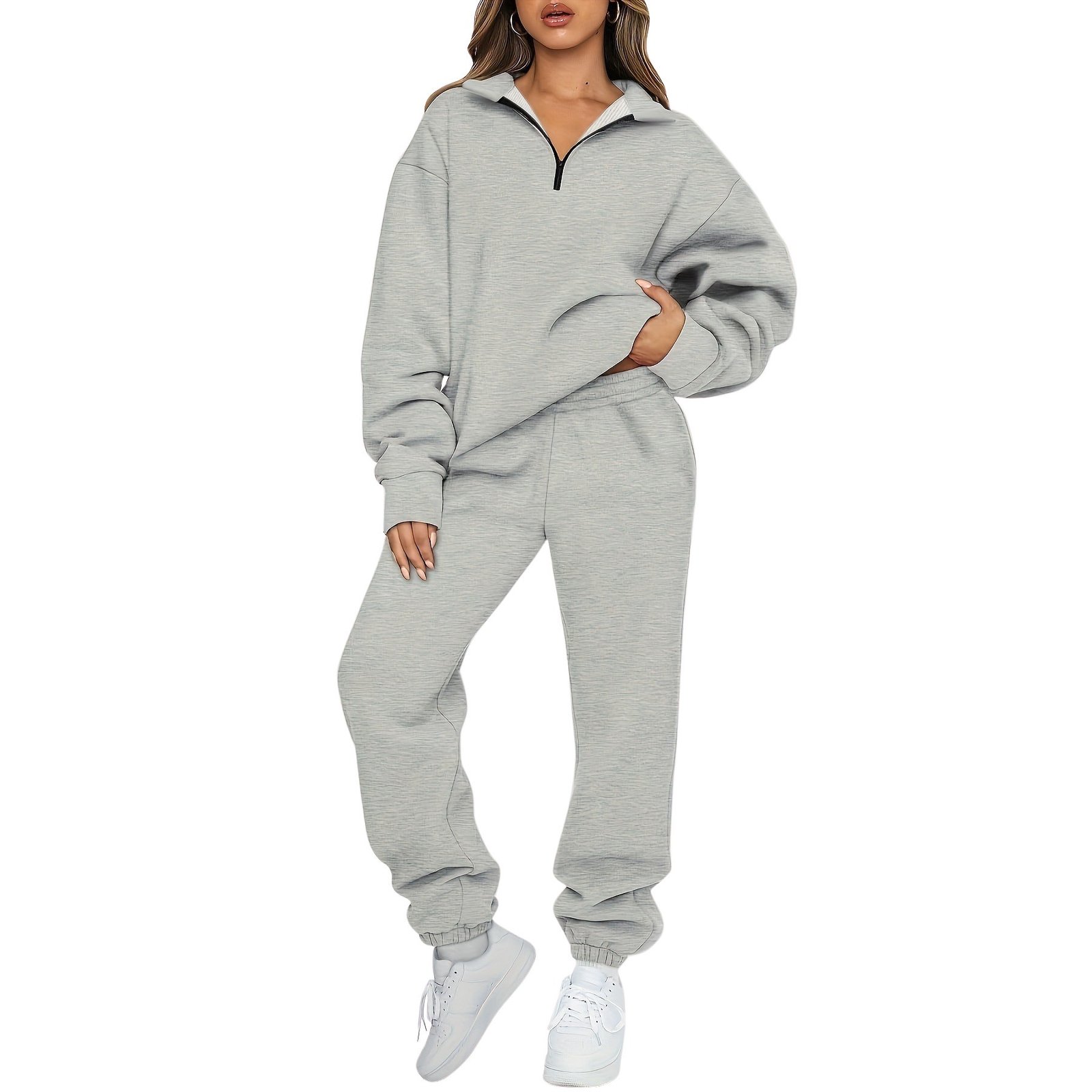 Women's Half-Zip Fleece Sweatsuit & Jogger Set - Image 4