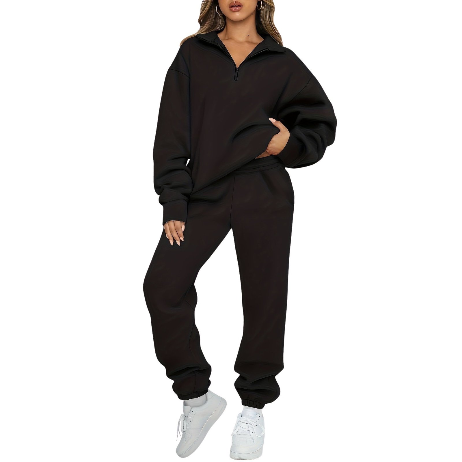 Women's Half-Zip Fleece Sweatsuit & Jogger Set - Image 2