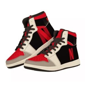 Black High Top Leather Sneakers with full color printing